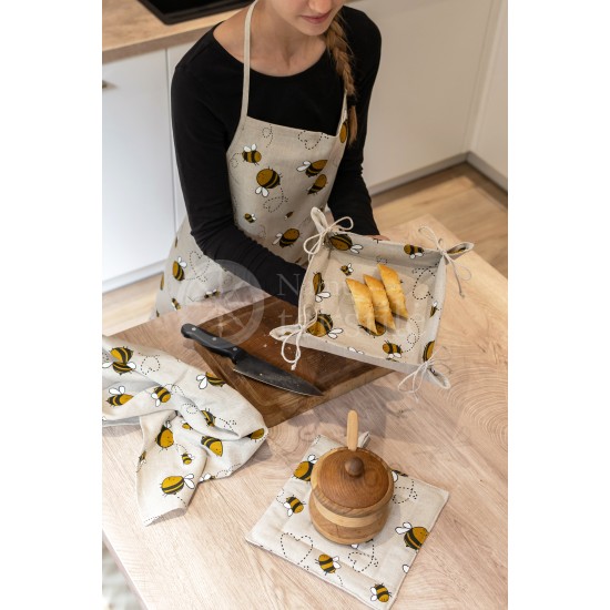 Colourful half-linen kitchen apron "Bees"